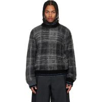 Sacai Gray Plaid Mohair Knit Sweater 252445M201009