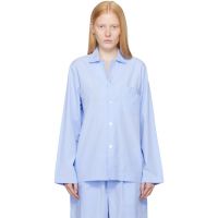 Tekla Blue Poplin Long-Sleeved Pyjama Shirt 252482F079003