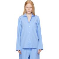 Tekla Blue Poplin Long-Sleeved Pyjama Shirt 252482F109003