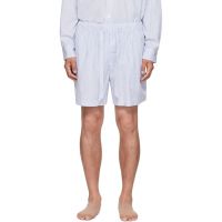 Tekla White & Blue Poplin Pyjama Shorts 252482M218000