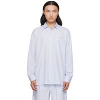 Tekla White & Blue Poplin Long-Sleeved Pyjama Shirt 252482M218003