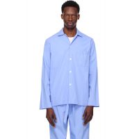 Tekla Blue Poplin Long Sleeve Pyjama Shirt 252482M218008