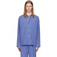 Tekla Navy Poplin Long-Sleeved Pyjama Shirt 252482M218029