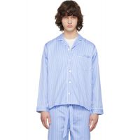Tekla Blue Sateen Long-Sleeved Pyjama Shirt 252482M218037