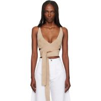 ALAIA Beige Criss Cross Suede Top 252483F111007