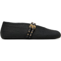 ALAIA Black Paper Straw Ballerina Flats 252483F118013