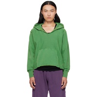 Les Tien Green Heavyweight Raw Cropped Hoodie 252548M202008
