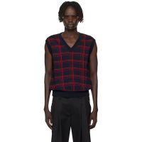 Ernest W. Baker Navy & Red Check Jacquard Vest 252600M206002