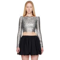 Rabanne Silver Cropped Lace Top 252605F107001
