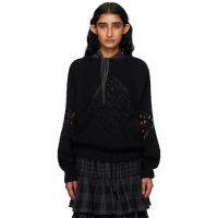 OPEN YY Black Alpaca Argyle Pointelle Sweater 252731F096006