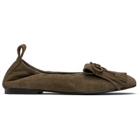 OPEN YY Khaki Bun Suede Fringe Ballerina Flats 252731F118000