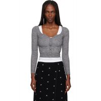 SHUSHU/TONG Gray Wide Round Neck Fitted Cardigan 252901F095003