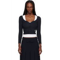 SHUSHU/TONG Navy Wide Round Neck Fitted Cardigan 252901F095004
