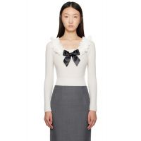SHUSHU/TONG White Neck-Embellished Knitwear Bodysuit 252901F096001