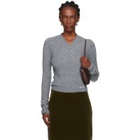 SHUSHU/TONG Gray Lace-Trimmed V-Neck Knit Sweater 252901F100005