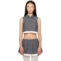SHUSHU/TONG Gray Pleated Hem Round Collar Short Top 252901F111014