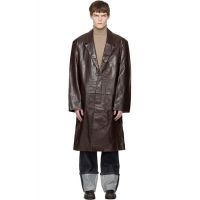 Entire Studios Brown Single Breasted Leather Coat 252940M181003