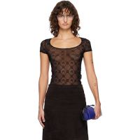 Marine Serre Black Recycled Mesh Flock Open Neck T-shirt 261020F110006