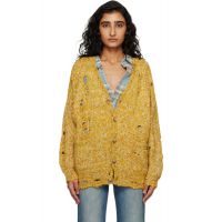 R13 Yellow Distressed Oversized Cardigan 261021F095003