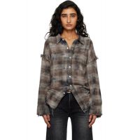 R13 Gray Shredded Seam Drop Neck Shirt 261021F109001