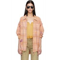 R13 Orange Shredded Seam Drop Neck Shirt 261021F109004