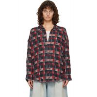 R13 Red & Black Shredded Seam Drop Neck Reversible Shirt 261021F109007
