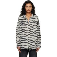 R13 Black & White Shredded Seam Drop Neck Shirt 261021F109012