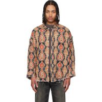 R13 Orange & Navy Shredded Seam Drop Neck Shirt 261021M192004