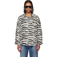 R13 Black & White Shredded Seam Drop Neck Shirt 261021M192007