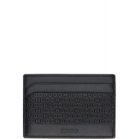 Hugo Black Logo-Pattern Leather Card Holder 261084M163009