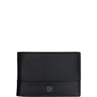 Hugo Black Stacked-Logo Slim Leather Wallet 261084M164008