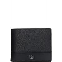 Hugo Black Stacked-Logo Trifold Leather Wallet 261084M164010