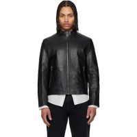 Hugo Black Slim Fit Grained Leather Jacket 261084M181001