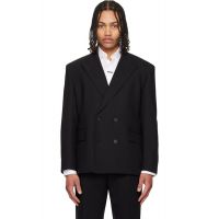 Hugo Black Double-Breasted Wool-Blend Twill Blazer 261084M195008