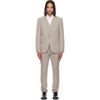 Hugo Taupe Three-Piece Extra-Slim-Fit Stretch-Cotton Seersucker Suit 261084M196010