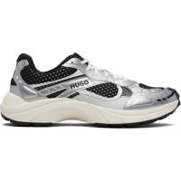 Hugo Silver & Black Mesh Faux-Leather Sneakers 261084M237012