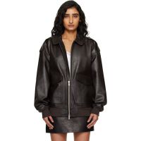 The Frankie Shop Brown Viper Leather Jacket 261115F064000