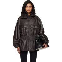 The Frankie Shop Burgundy Carnaby Funnel Neck Leather Jacket 261115F064002