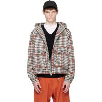 Reese Cooper Gray & Orange Wool Houndstooth Hooded Cargo Jacket 261115M180000