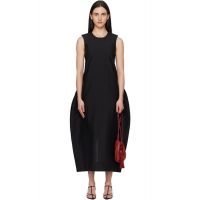 ROEhe Black Hourglass Linen Silk Midi Dress 261144F054007