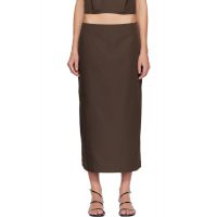 St. Agni Brown Paper Taffeta Column Midi Skirt 261193F092002