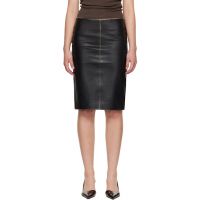 St. Agni Black Brushed Leather Pencil Midi Skirt 261193F092003
