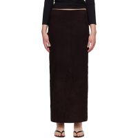 St. Agni Brown Suede Column Midi Skirt 261193F092004