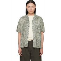 YOKE Green Leaf Pattern Printed Rayon Open Collar Shirt 261199M192004
