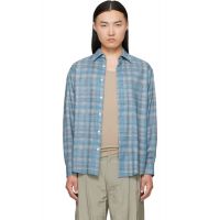 YOKE Blue Printed Plaid Cotton Lawn Shirt 261199M192005