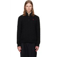Polo Ralph Lauren Black Cable-Knit Cotton Quarter-Zip Sweater 261213M201028