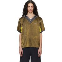 Serapis Khaki Satin Silk Double V-Neck Short Sleeve T-shirt 261238M213008