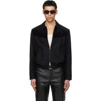 TONYWACK Black Wool Velvet Trimmed Blouson Jacket 261251M180001