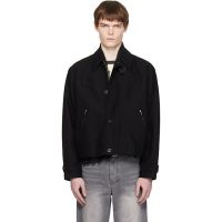 COOR Black Wool Linen Blend Leather Tab Jacket 261254M180009