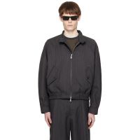 COOR Gray Striped Wool Blend Harrington Jacket 261254M180010